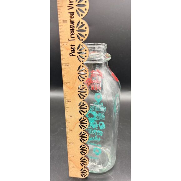 VTG St. Charles Diary Co. Glass Eggnog Bottle Missouri Christmas Blue Red - Picture 5 of 5
